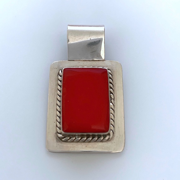 HAN Jewelry - HAN Mexico 925 Red Coral Pendant 1.75"